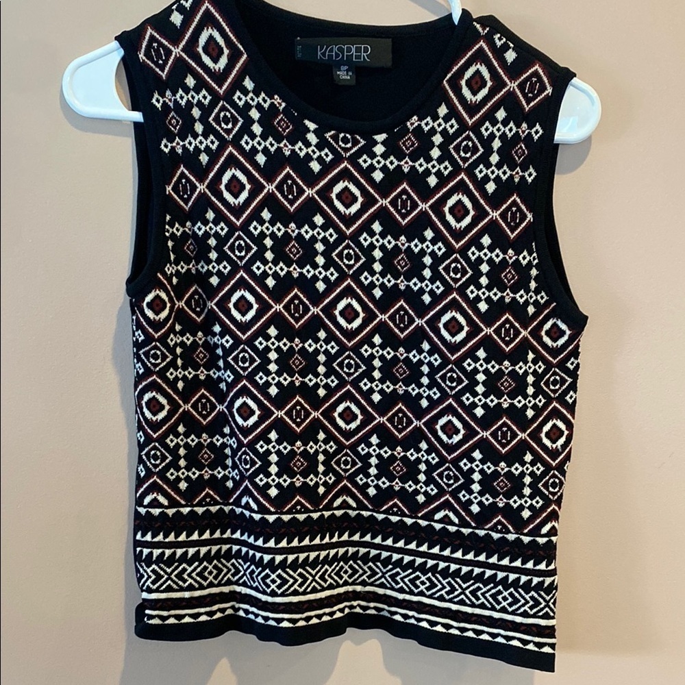 Kasper Black and White Patterned Women's Top